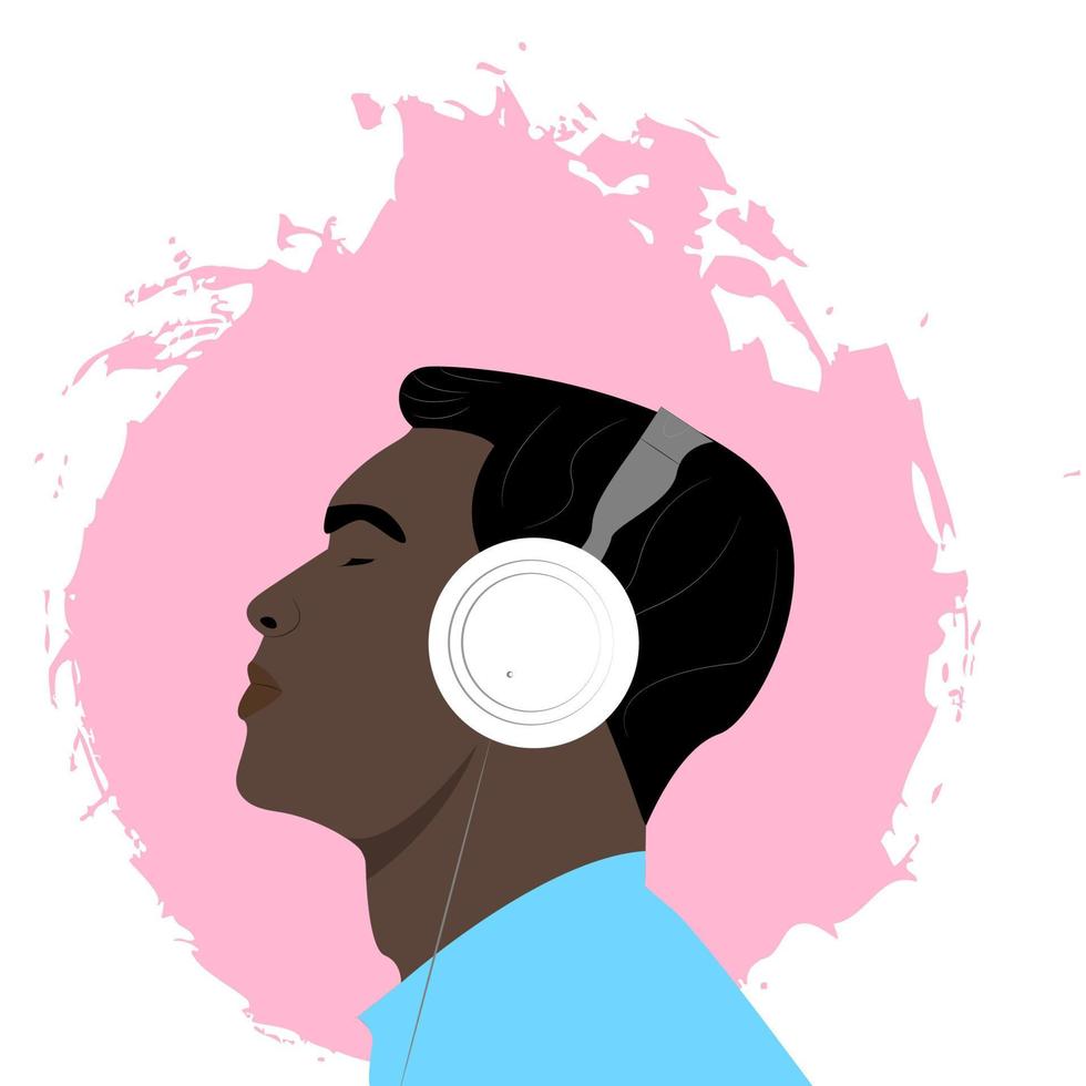 el hombre escucha música en los auriculares. Terapia musical. avatar para perfil de chico. vector