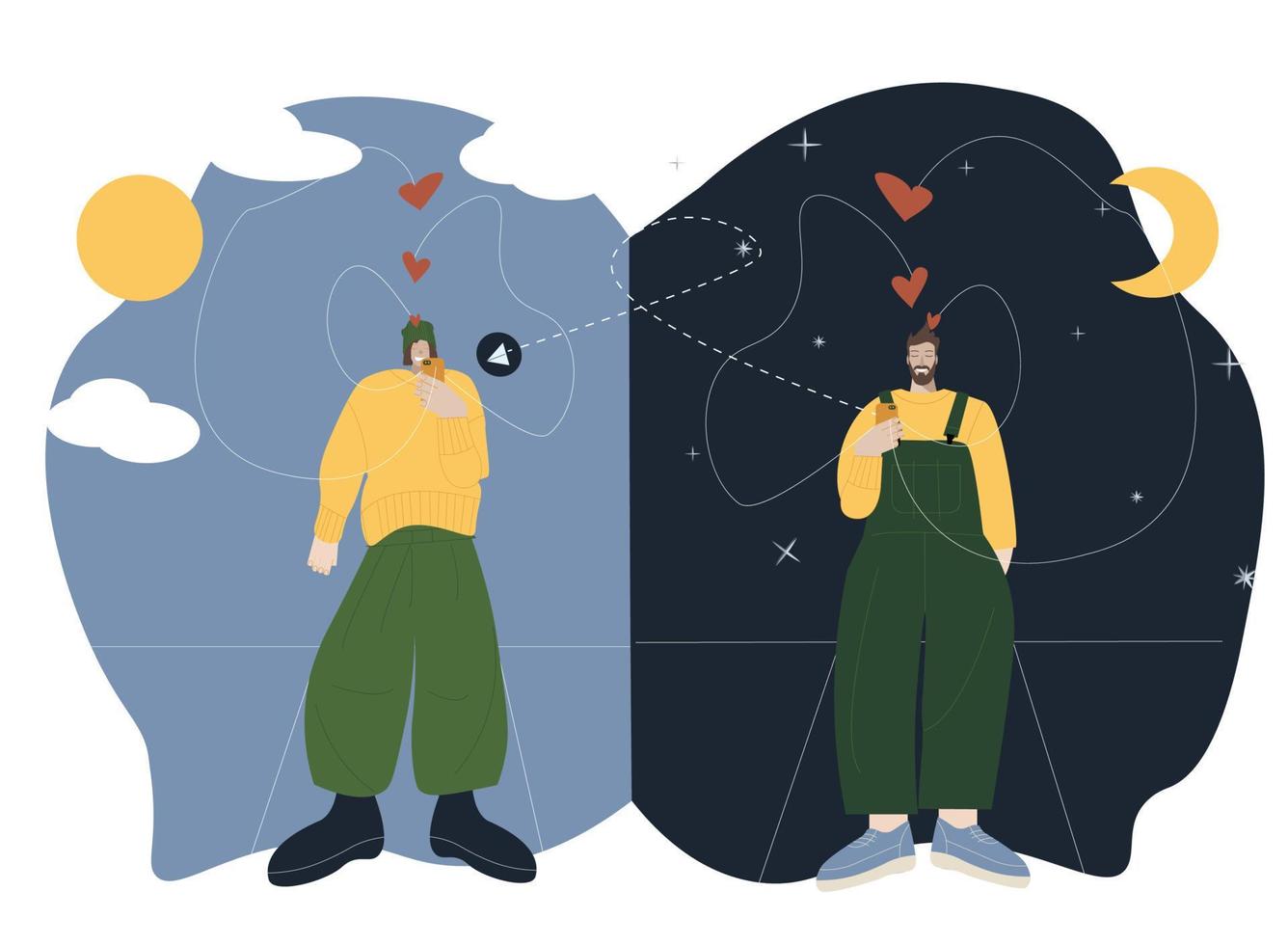 gente hablando por teléfono. hombre y mujer tienen conversación. pareja enamorada ilustración vectorial vector