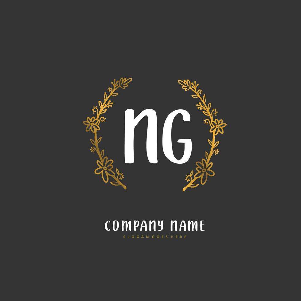 NG Initial handwriting and signature logo design with circle. Beautiful design handwritten logo for fashion, team, wedding, luxury logo. vector