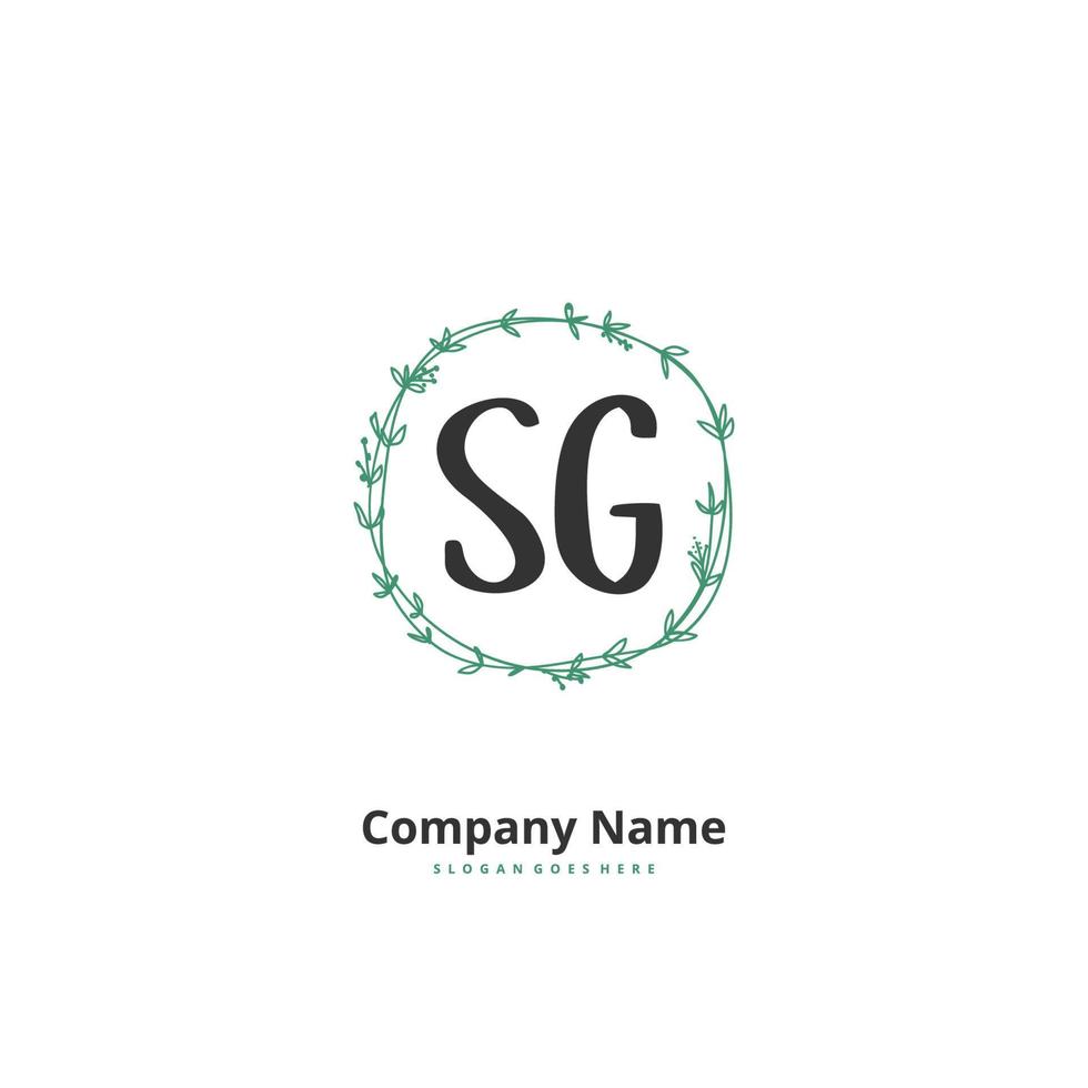 SG Initial handwriting and signature logo design with circle. Beautiful design handwritten logo for fashion, team, wedding, luxury logo. vector