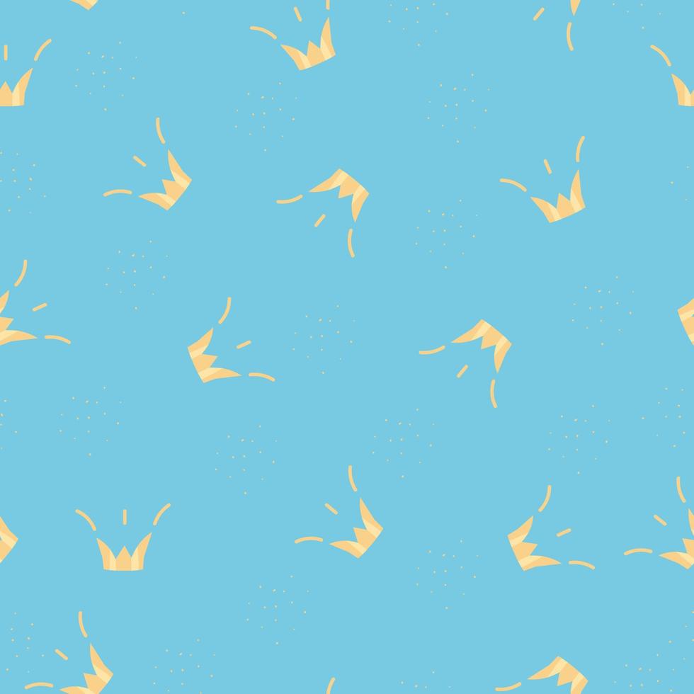 Seamless pattern with a gold crown on a blue background. Vector Illustration