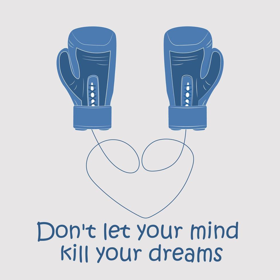Boxing glove hanging on lace. Blue pair of box sportswear. Vector