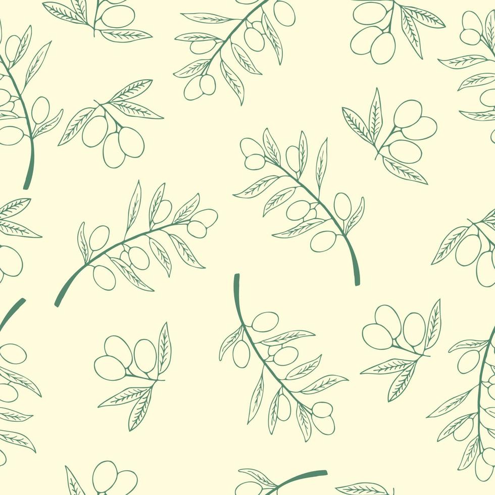 patrón transparente verde oliva. fondo de rama de olivo dibujado a mano. vector