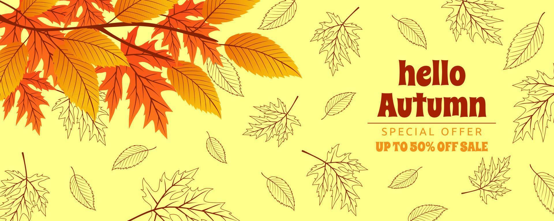 autumn theme illustration, sales banner template, vector, eps10, editable vector