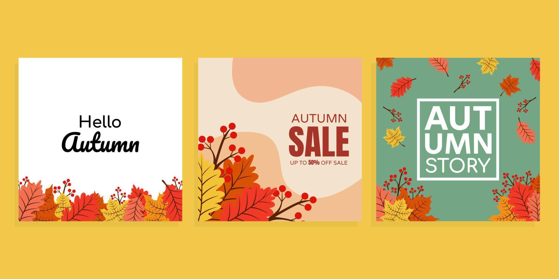 colección de plantillas de promoción de ventas con tema de diseño de otoño, eps10, ilustración, editable vector