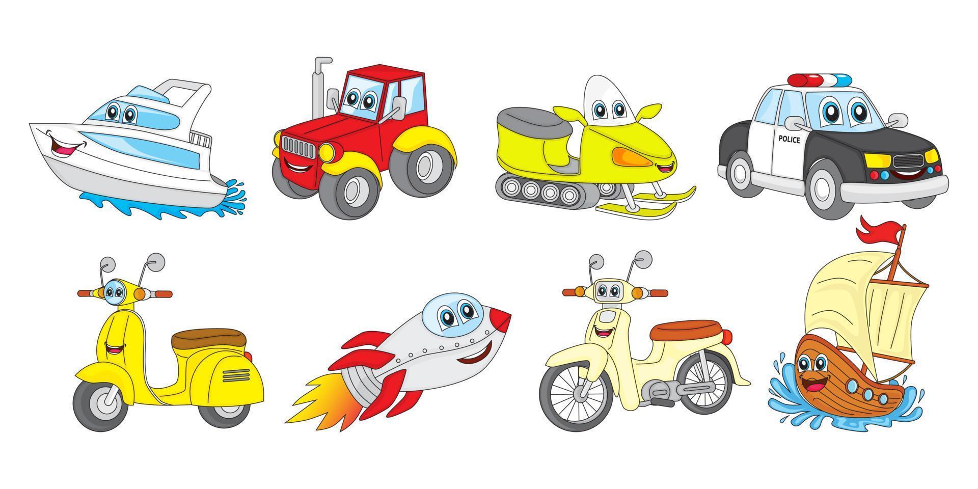 conjunto de colección de transporte terrestre, marítimo y aéreo, vector, ilustración, eps10, editable vector