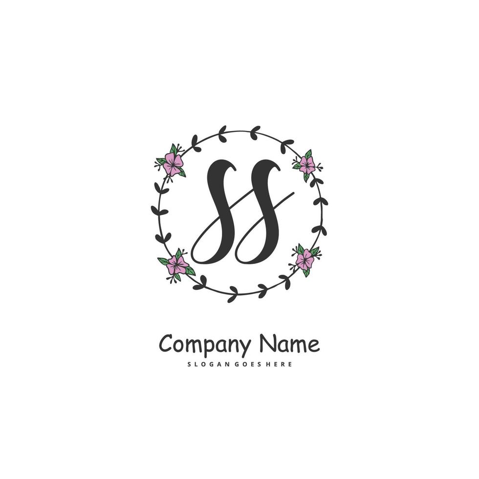 SS Initial handwriting and signature logo design with circle. Beautiful design handwritten logo for fashion, team, wedding, luxury logo. vector