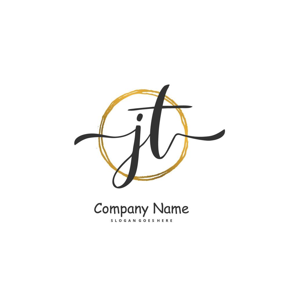 jt escritura a mano inicial y diseño de logotipo de firma con círculo. hermoso diseño de logotipo escrito a mano para moda, equipo, boda, logotipo de lujo. vector