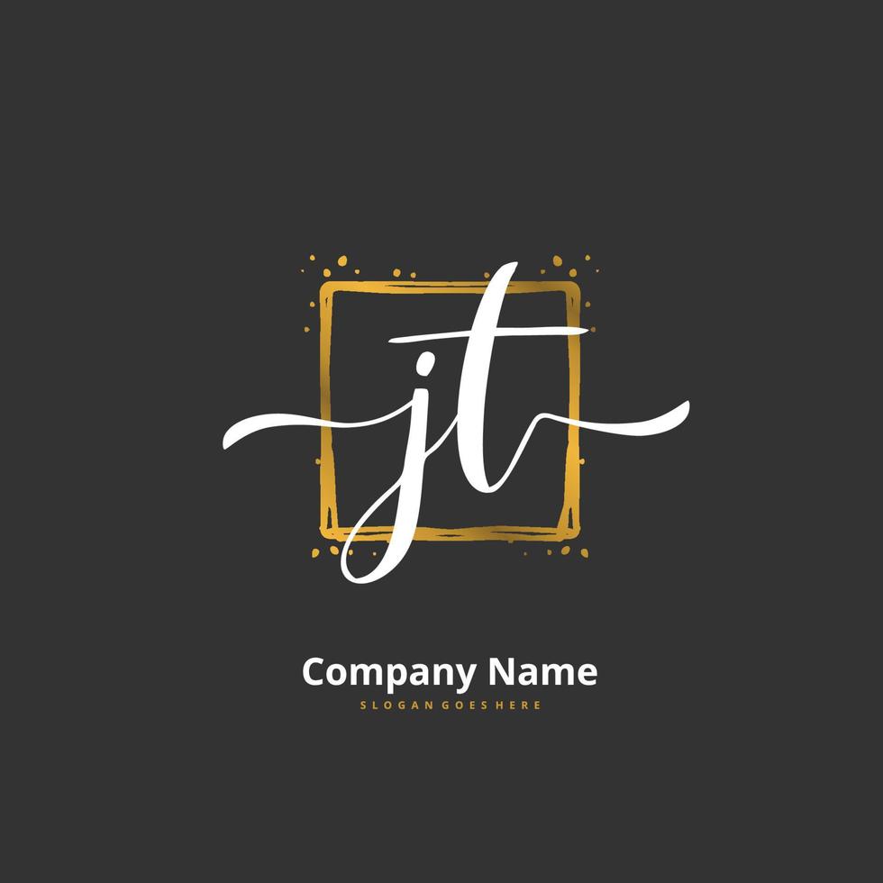 jt escritura a mano inicial y diseño de logotipo de firma con círculo. hermoso diseño de logotipo escrito a mano para moda, equipo, boda, logotipo de lujo. vector