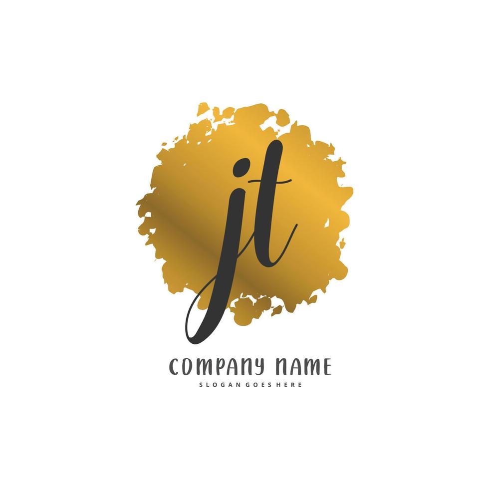 jt escritura a mano inicial y diseño de logotipo de firma con círculo. hermoso diseño de logotipo escrito a mano para moda, equipo, boda, logotipo de lujo. vector