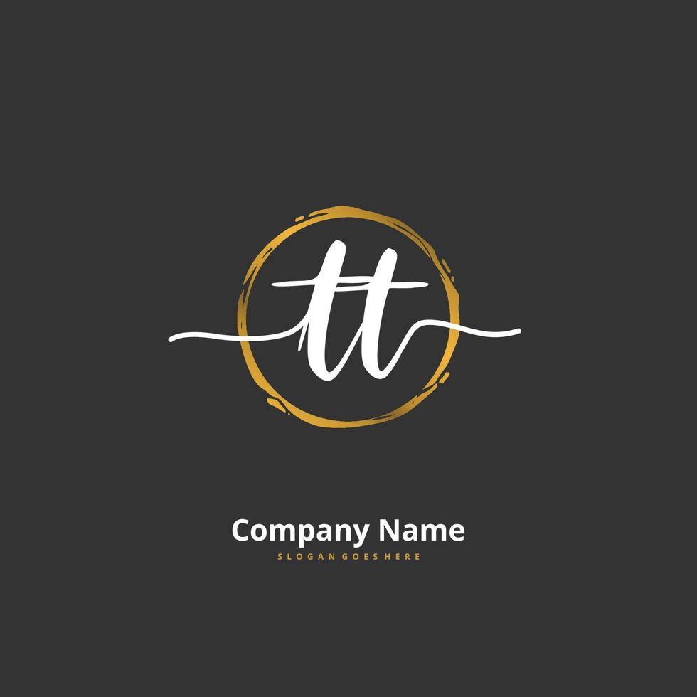 TT Initial handwriting and signature logo design with circle. Beautiful design handwritten logo for fashion, team, wedding, luxury logo. vector