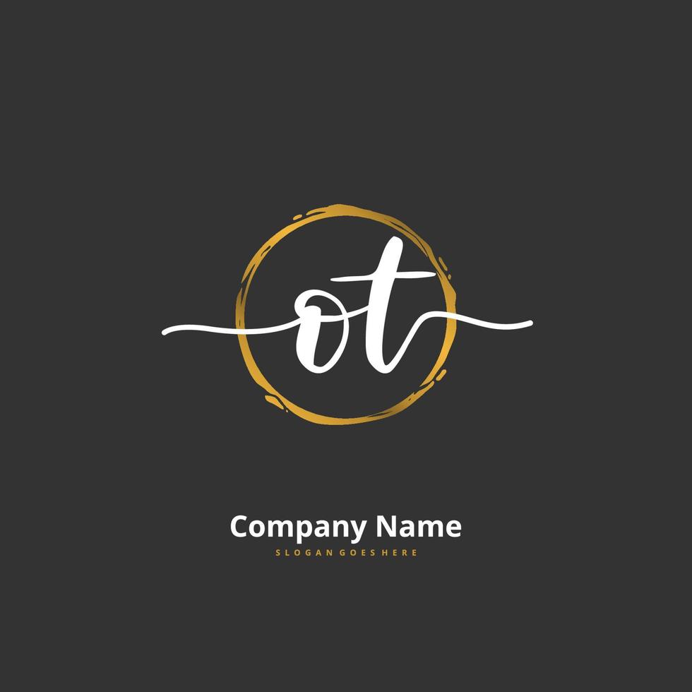 OT Initial handwriting and signature logo design with circle. Beautiful design handwritten logo for fashion, team, wedding, luxury logo. vector