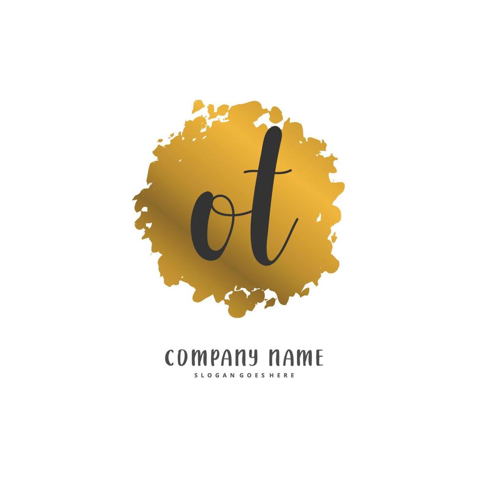 OT Initial handwriting and signature logo design with circle. Beautiful design handwritten logo for fashion, team, wedding, luxury logo. vector