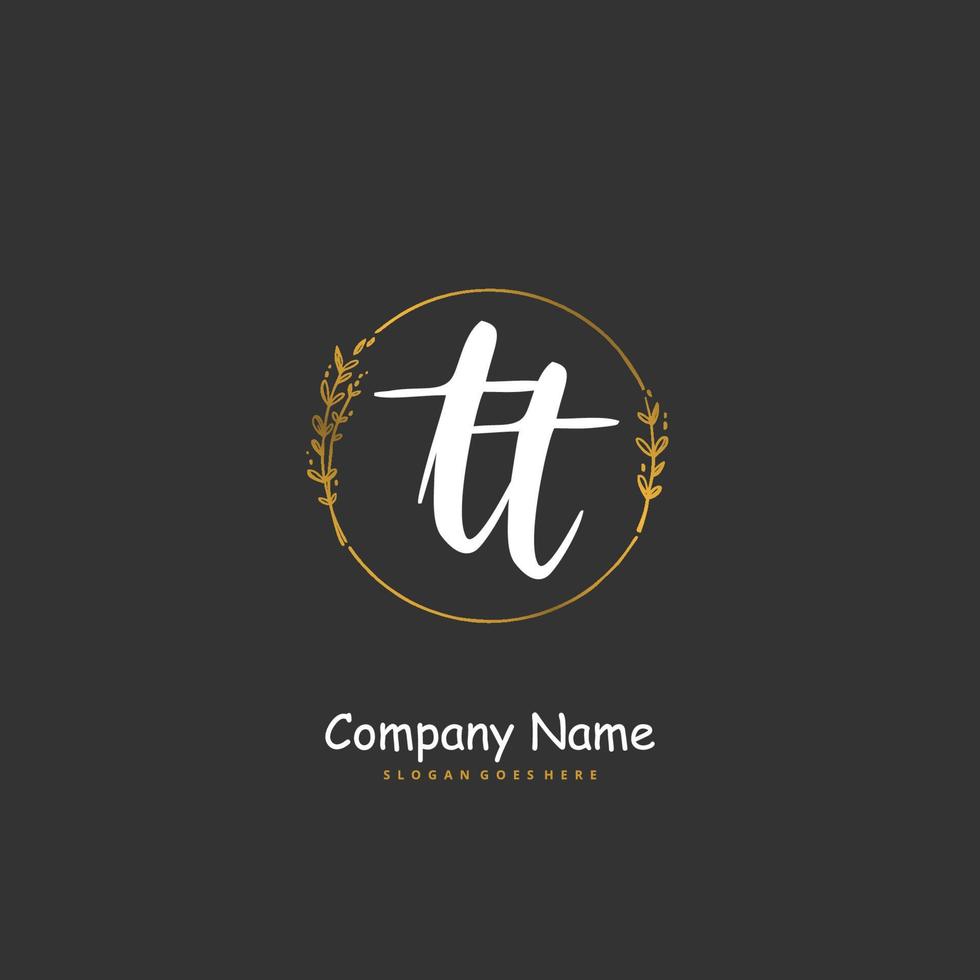 TT Initial handwriting and signature logo design with circle. Beautiful design handwritten logo for fashion, team, wedding, luxury logo. vector