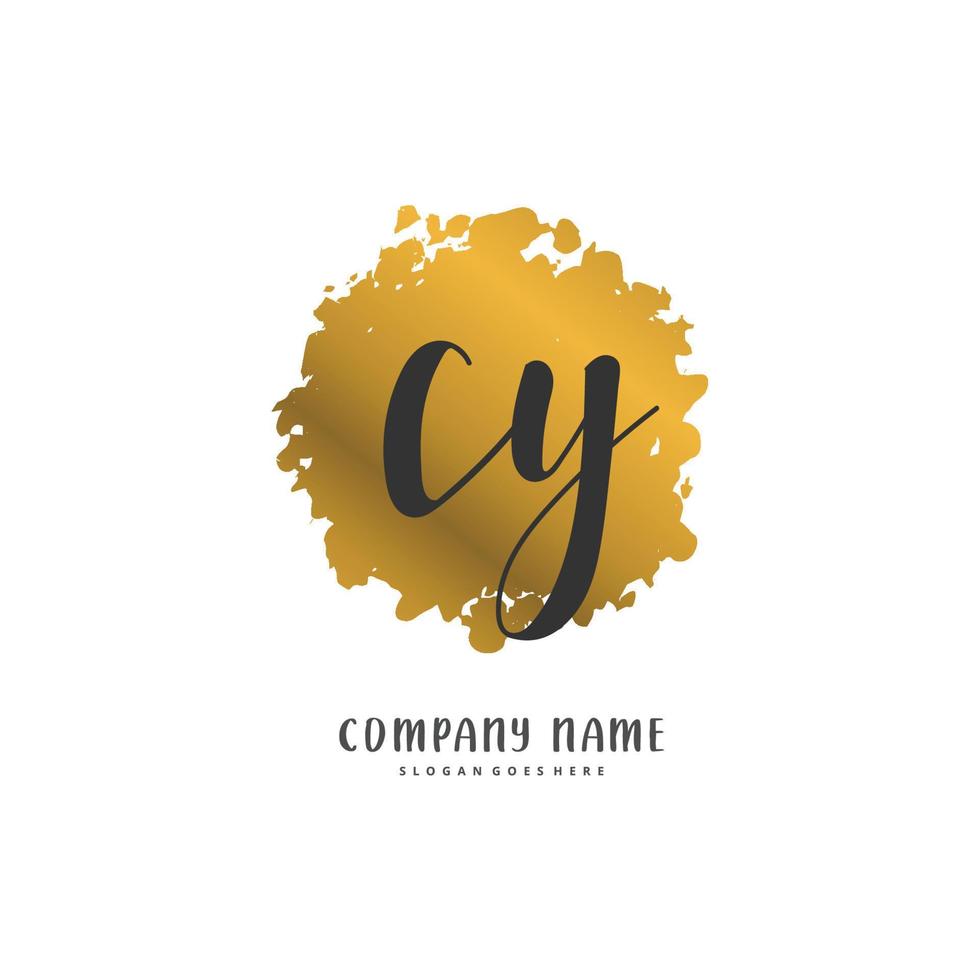 CY Initial handwriting and signature logo design with circle. Beautiful design handwritten logo for fashion, team, wedding, luxury logo. vector