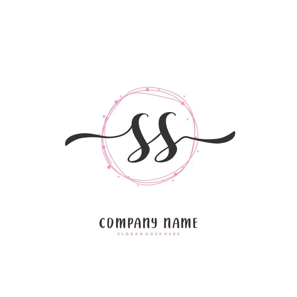 SS Initial handwriting and signature logo design with circle. Beautiful design handwritten logo for fashion, team, wedding, luxury logo. vector