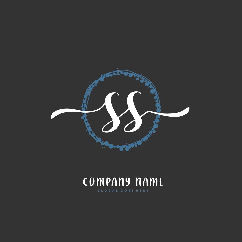 SS Initial handwriting and signature logo design with circle. Beautiful design handwritten logo for fashion, team, wedding, luxury logo. vector