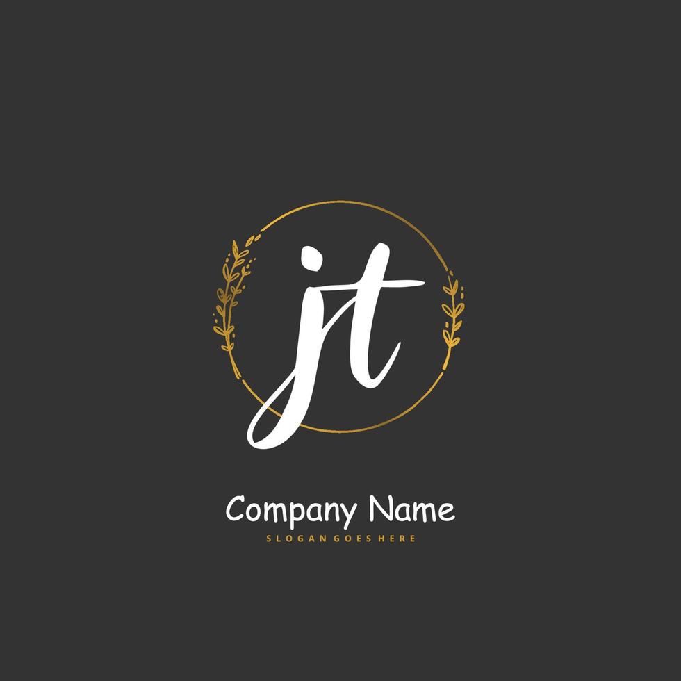 jt escritura a mano inicial y diseño de logotipo de firma con círculo. hermoso diseño de logotipo escrito a mano para moda, equipo, boda, logotipo de lujo. vector