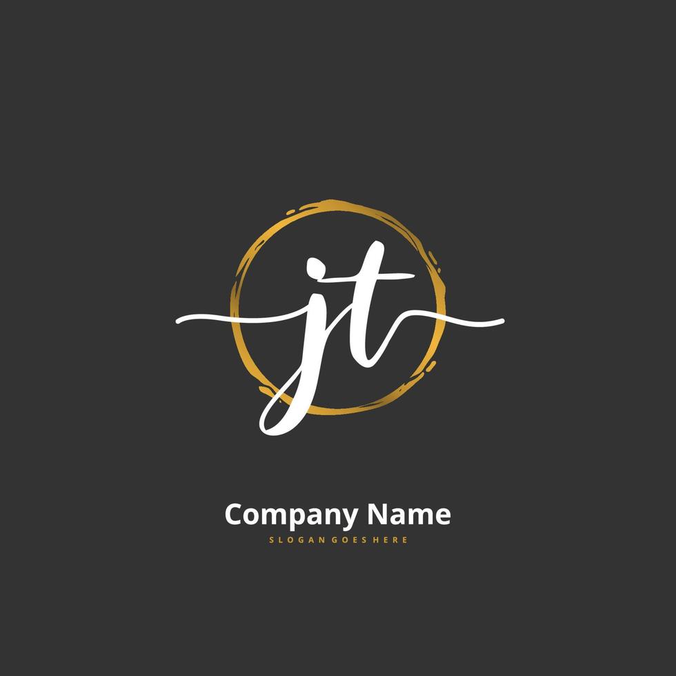 JT Initial handwriting and signature logo design with circle. Beautiful design handwritten logo for fashion, team, wedding, luxury logo. vector