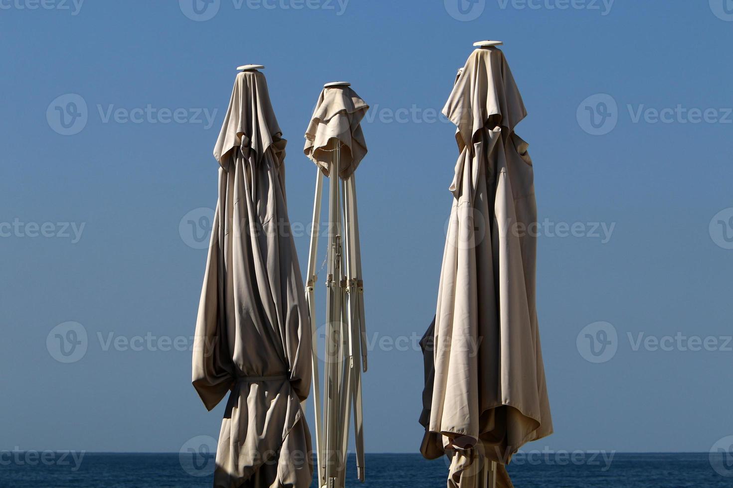 Umbrella in the city park near the sea. photo