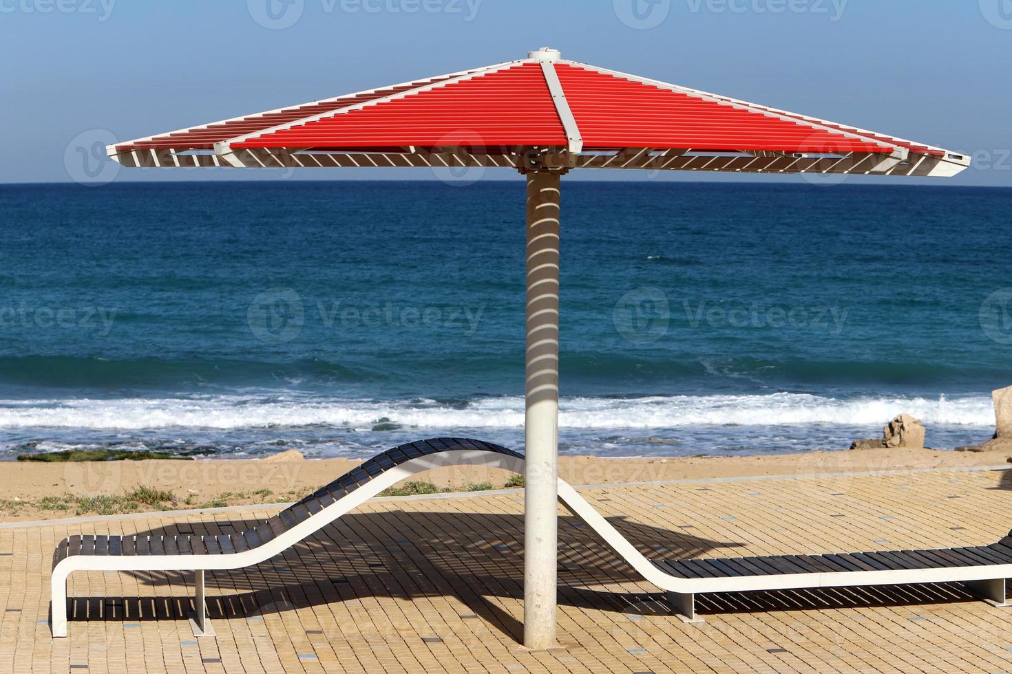 Umbrella in the city park near the sea. photo