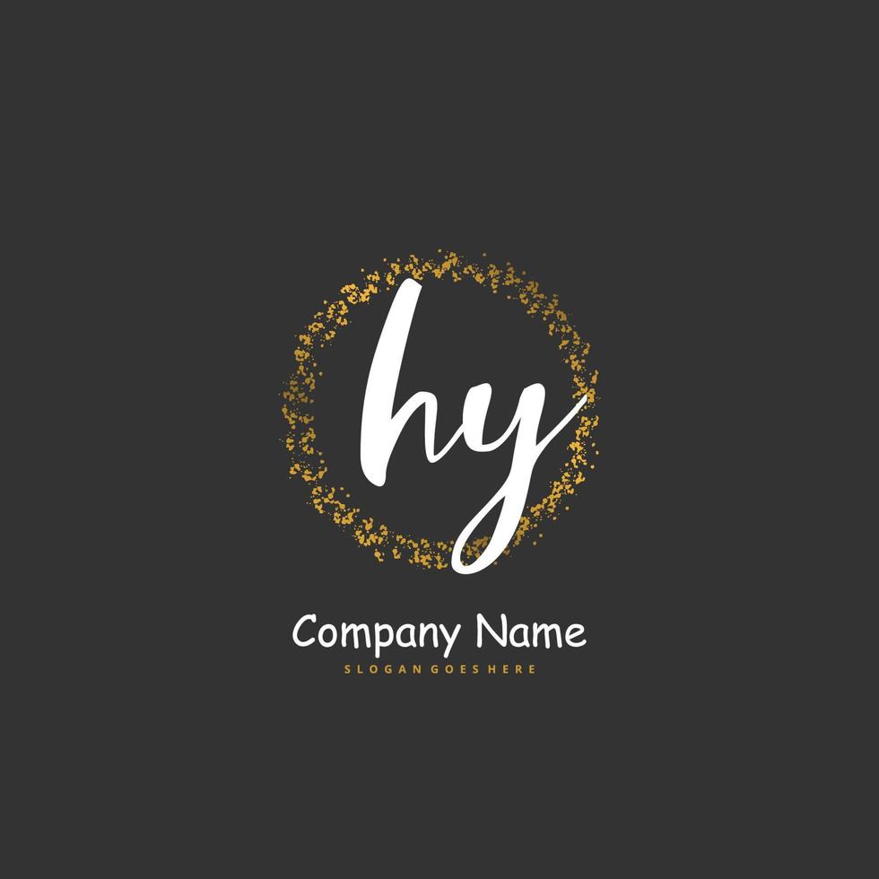 hy escritura inicial a mano y diseño de logotipo de firma con círculo. hermoso diseño de logotipo escrito a mano para moda, equipo, boda, logotipo de lujo. vector