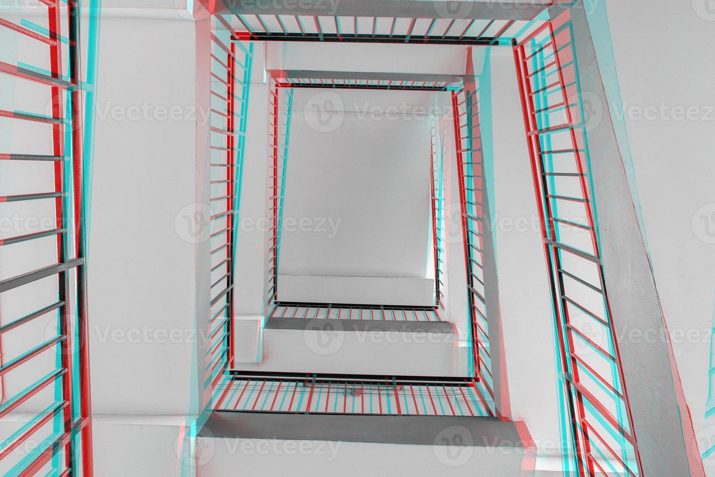 Abstract RGB glitch, Look up the stairs of the hall, Abstract glitch architecture. photo