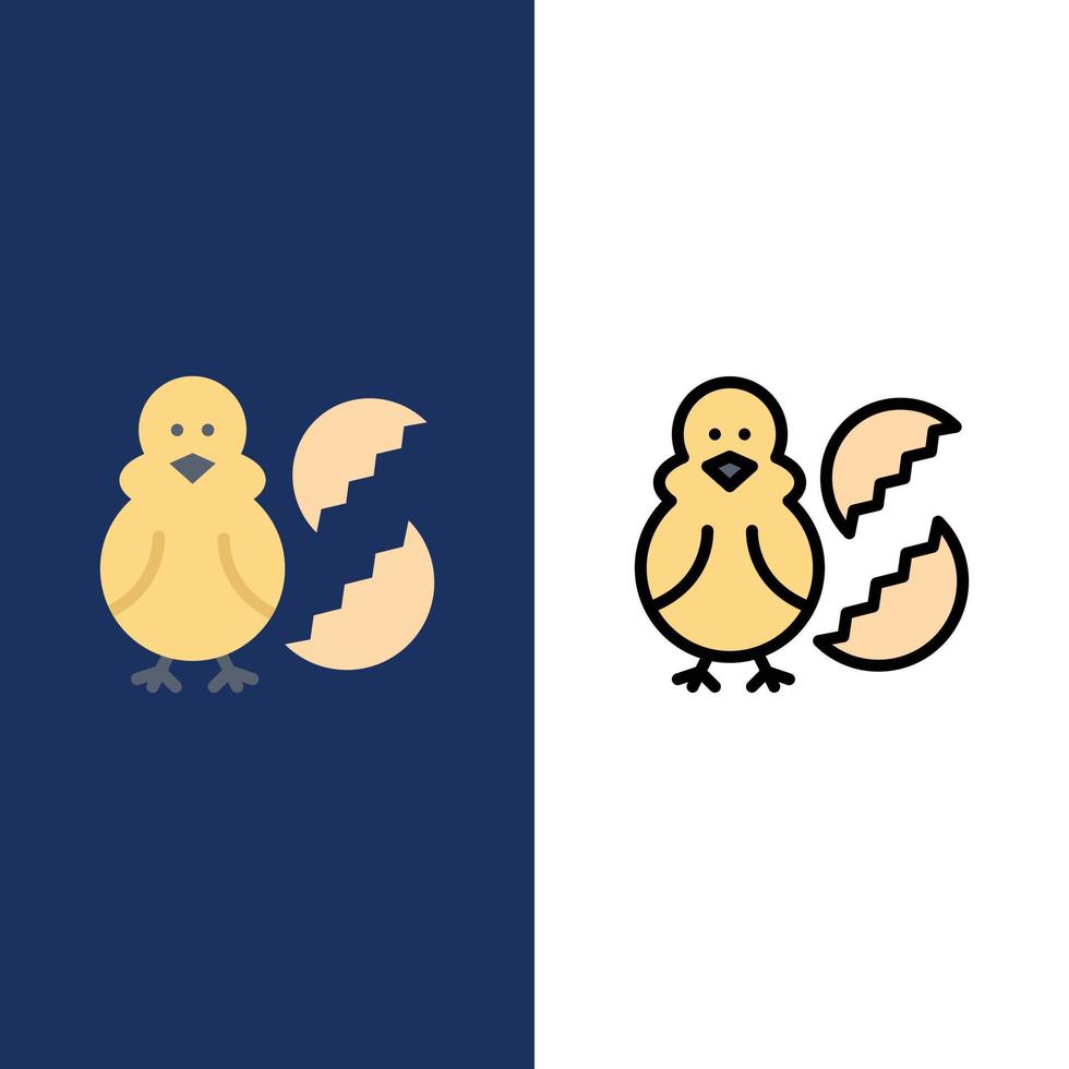 Egg Chicken Easter Baby Happy  Icons Flat and Line Filled Icon Set Vector Blue Background