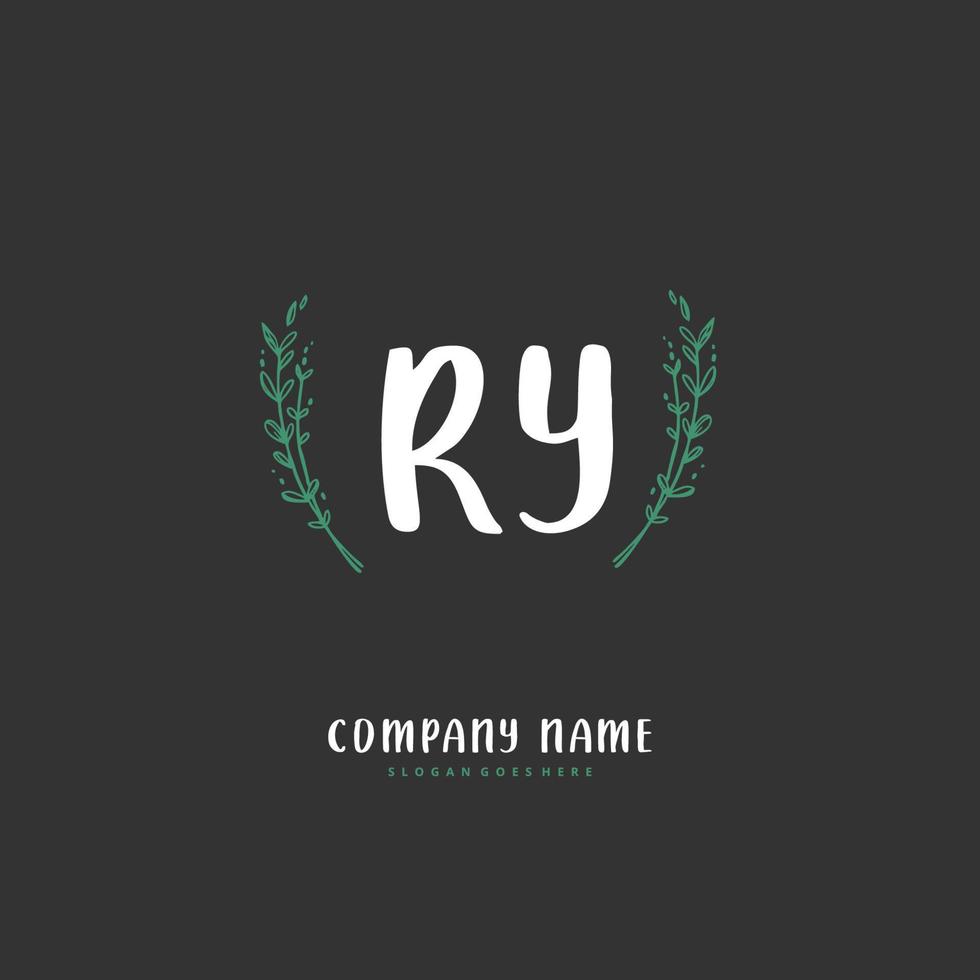 RY Initial handwriting and signature logo design with circle. Beautiful design handwritten logo for fashion, team, wedding, luxury logo. vector