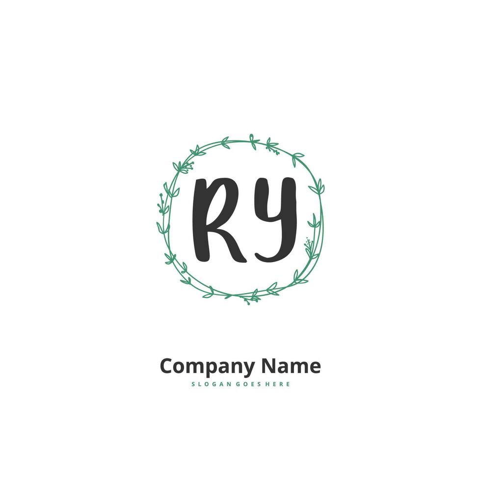 RY Initial handwriting and signature logo design with circle. Beautiful design handwritten logo for fashion, team, wedding, luxury logo. vector