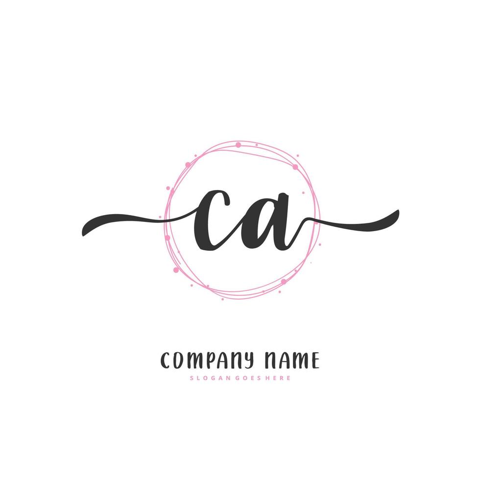 ca escritura a mano inicial y diseño de logotipo de firma con círculo. hermoso diseño de logotipo escrito a mano para moda, equipo, boda, logotipo de lujo. vector