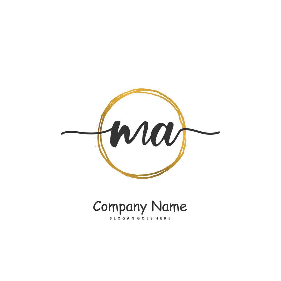 ma letra inicial y diseño de logotipo de firma con círculo. hermoso diseño de logotipo escrito a mano para moda, equipo, boda, logotipo de lujo. vector