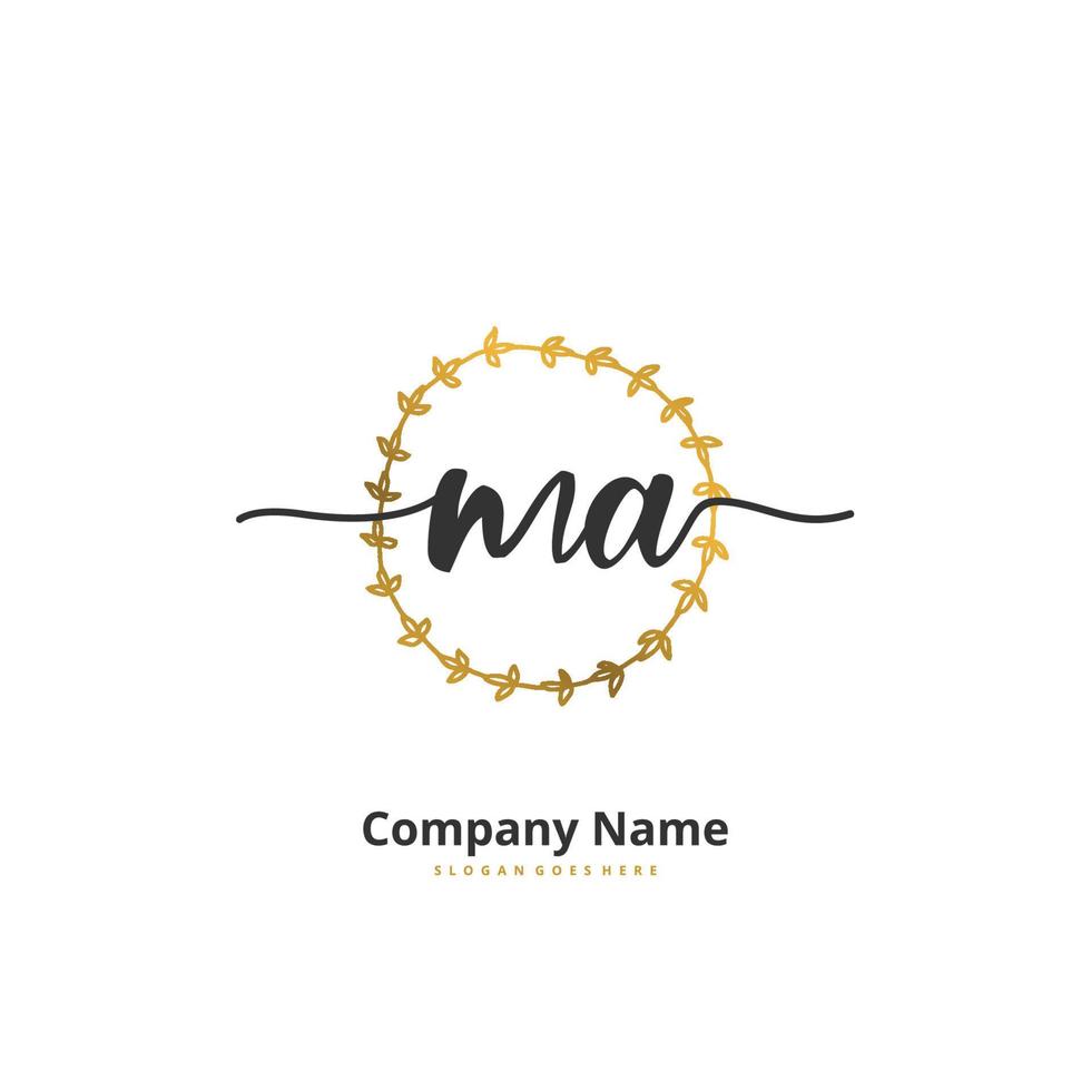 MA Initial handwriting and signature logo design with circle. Beautiful design handwritten logo for fashion, team, wedding, luxury logo. vector