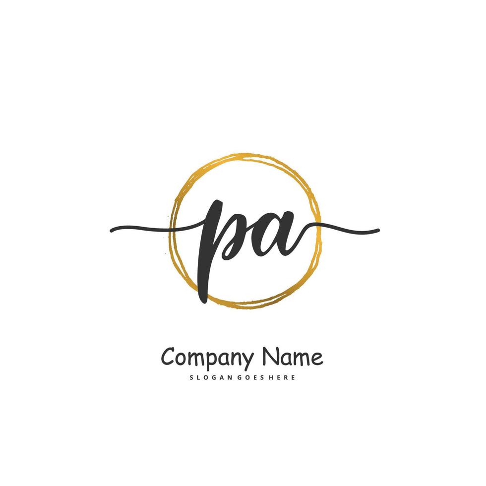 pa escritura inicial a mano y diseño de logotipo de firma con círculo. hermoso diseño de logotipo escrito a mano para moda, equipo, boda, logotipo de lujo. vector