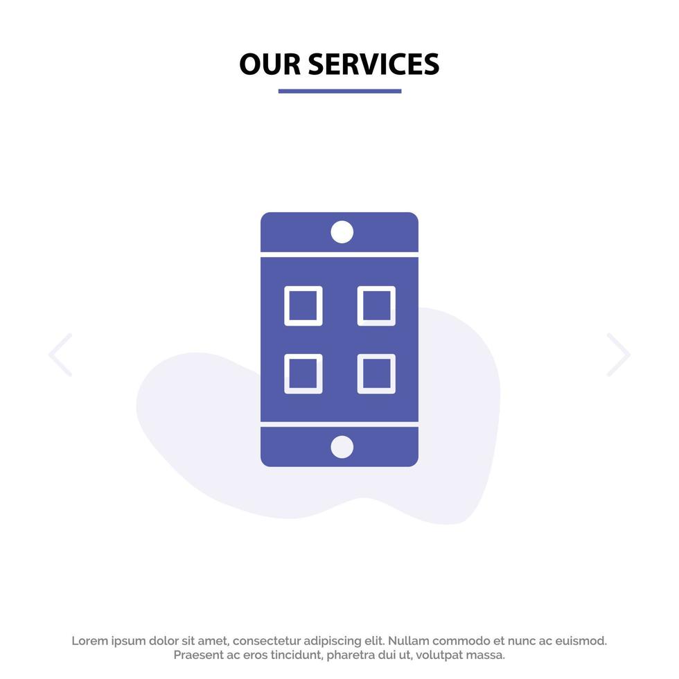 Our Services Mobile Cell Box Solid Glyph Icon Web card Template vector