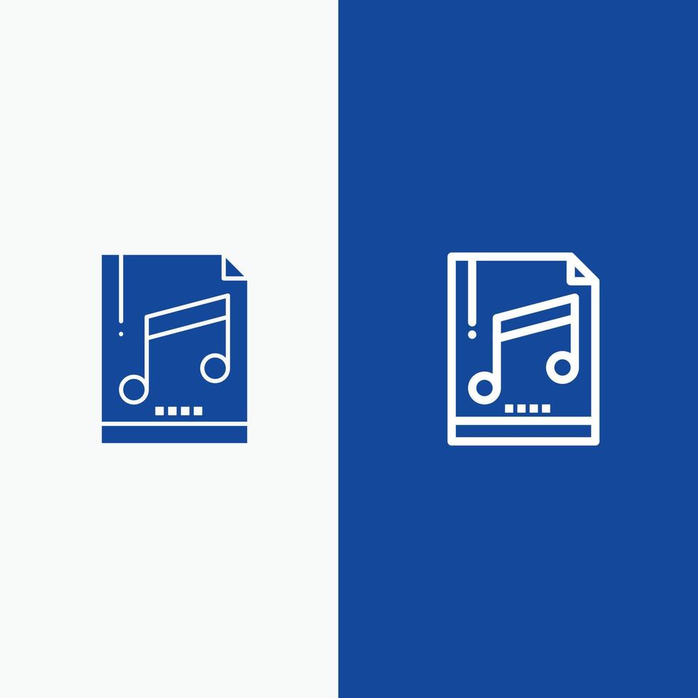 audio archivo de computadora mp3 línea de muestra y glifo icono sólido línea de banner azul y glifo icono sólido azul vector