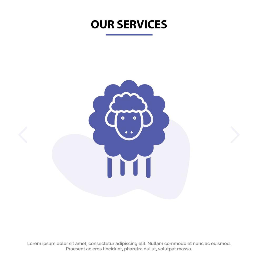 nuestros servicios pascua cordero oveja primavera glifo sólido icono plantilla de tarjeta web vector