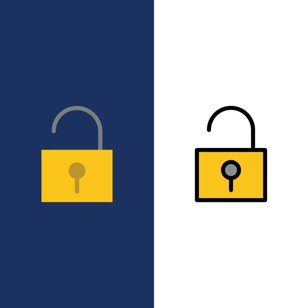 Lock Unlocked User Interface  Icons Flat and Line Filled Icon Set Vector Blue Background
