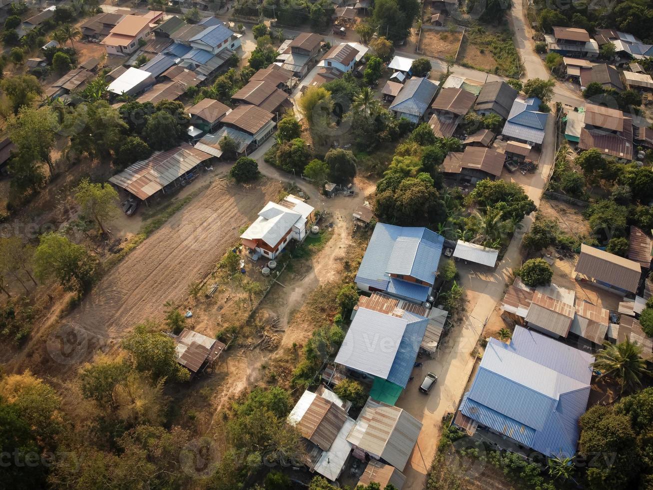 Country house, Aerial photo taken by drone , Most rural people have an agricultural career.