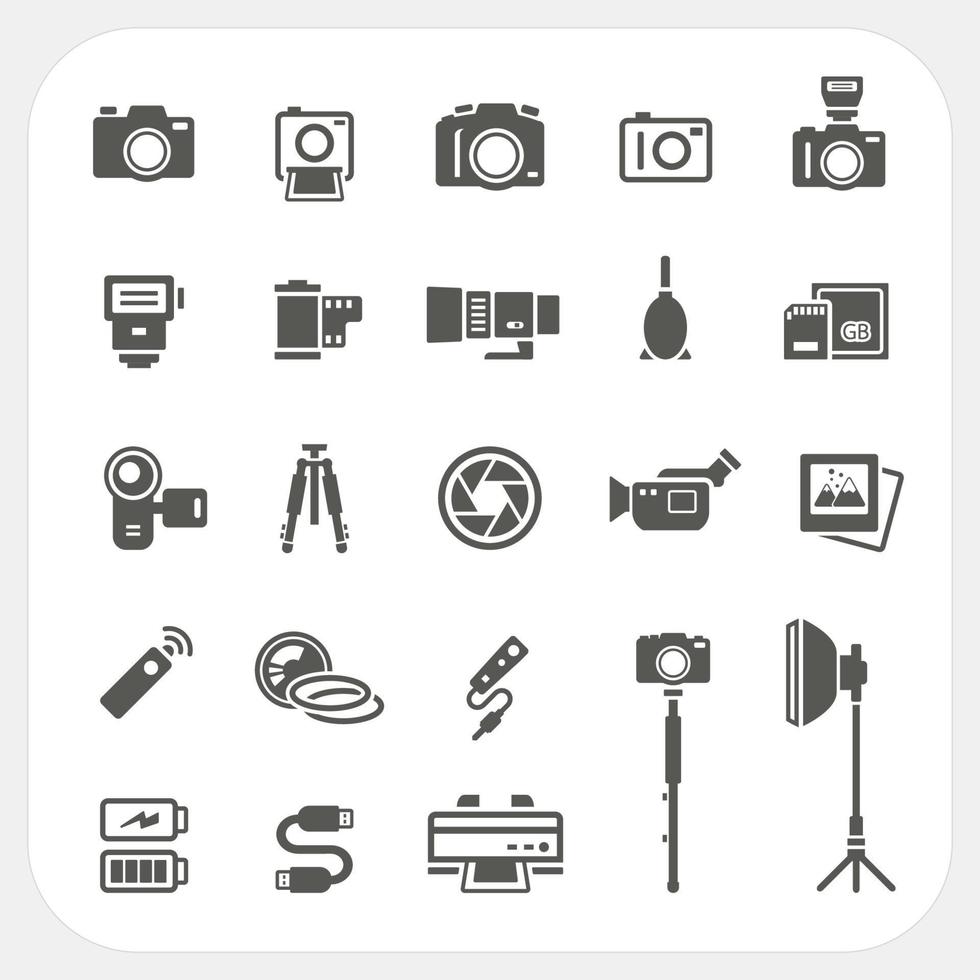 iconos de cámara y conjunto de iconos de accesorios de cámara vector