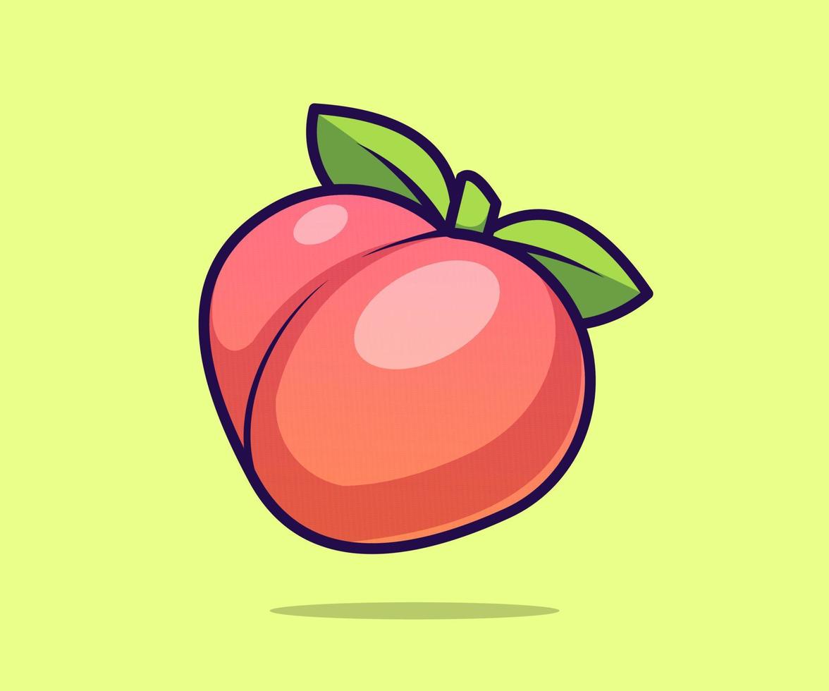 Peach Vector Icon Illustration. Flat Cartoon Style.