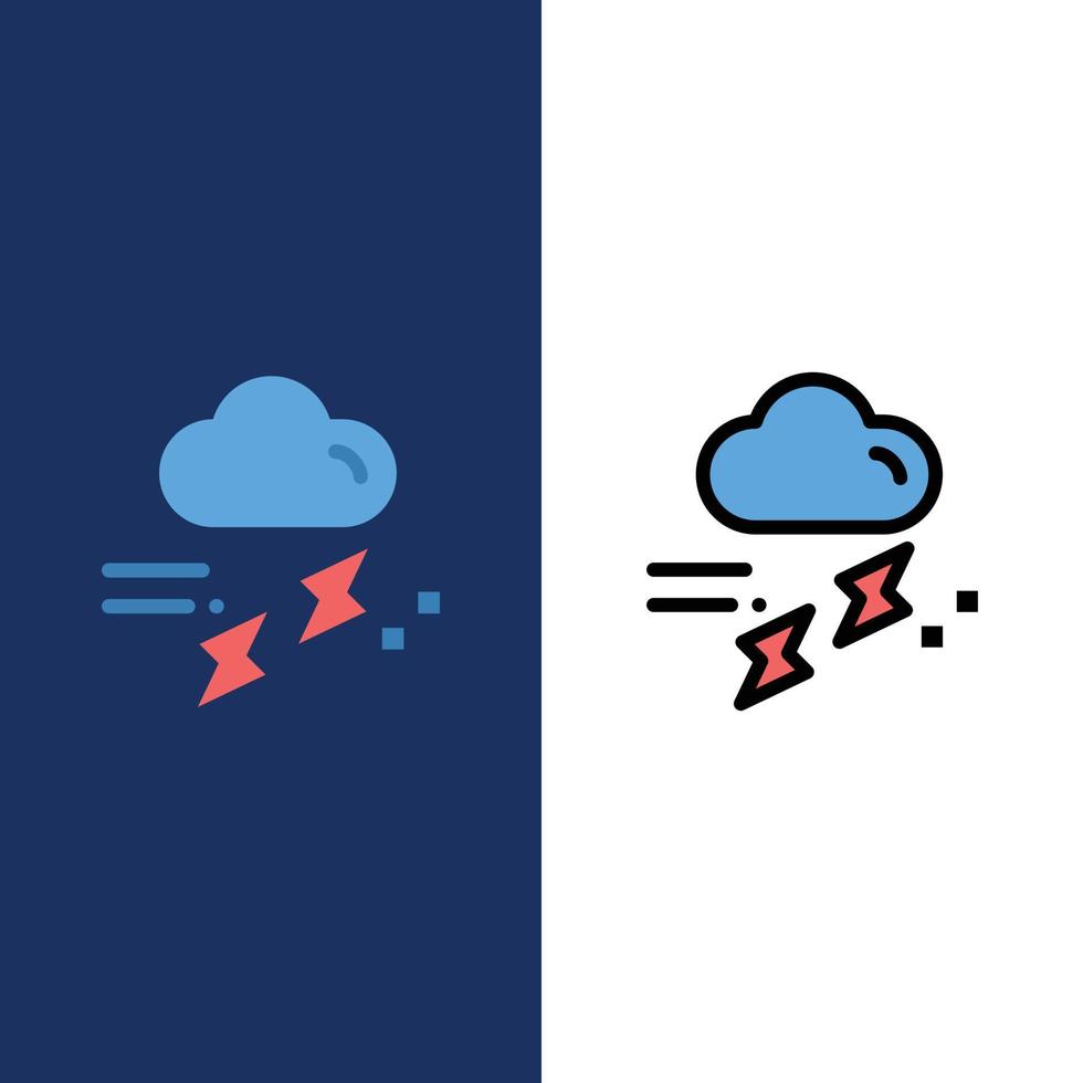 Cloud Rain Rainfall Rainy Thunder  Icons Flat and Line Filled Icon Set Vector Blue Background