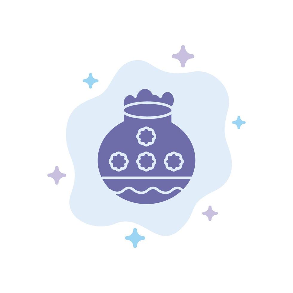 Pot Sand Water Pongal Festival Blue Icon on Abstract Cloud Background vector