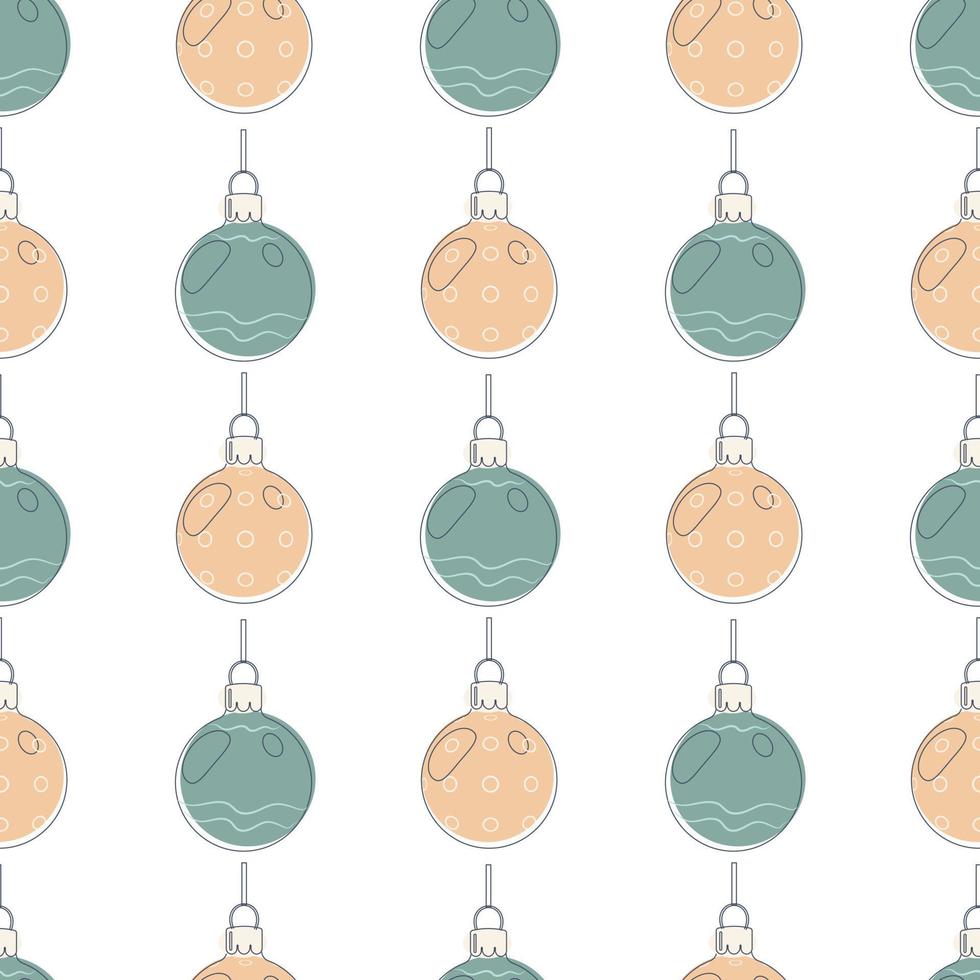 patrón de bolas de navidad de color rosa y azul en estilo de arte de línea para envolver regalos, papel de regalo vector