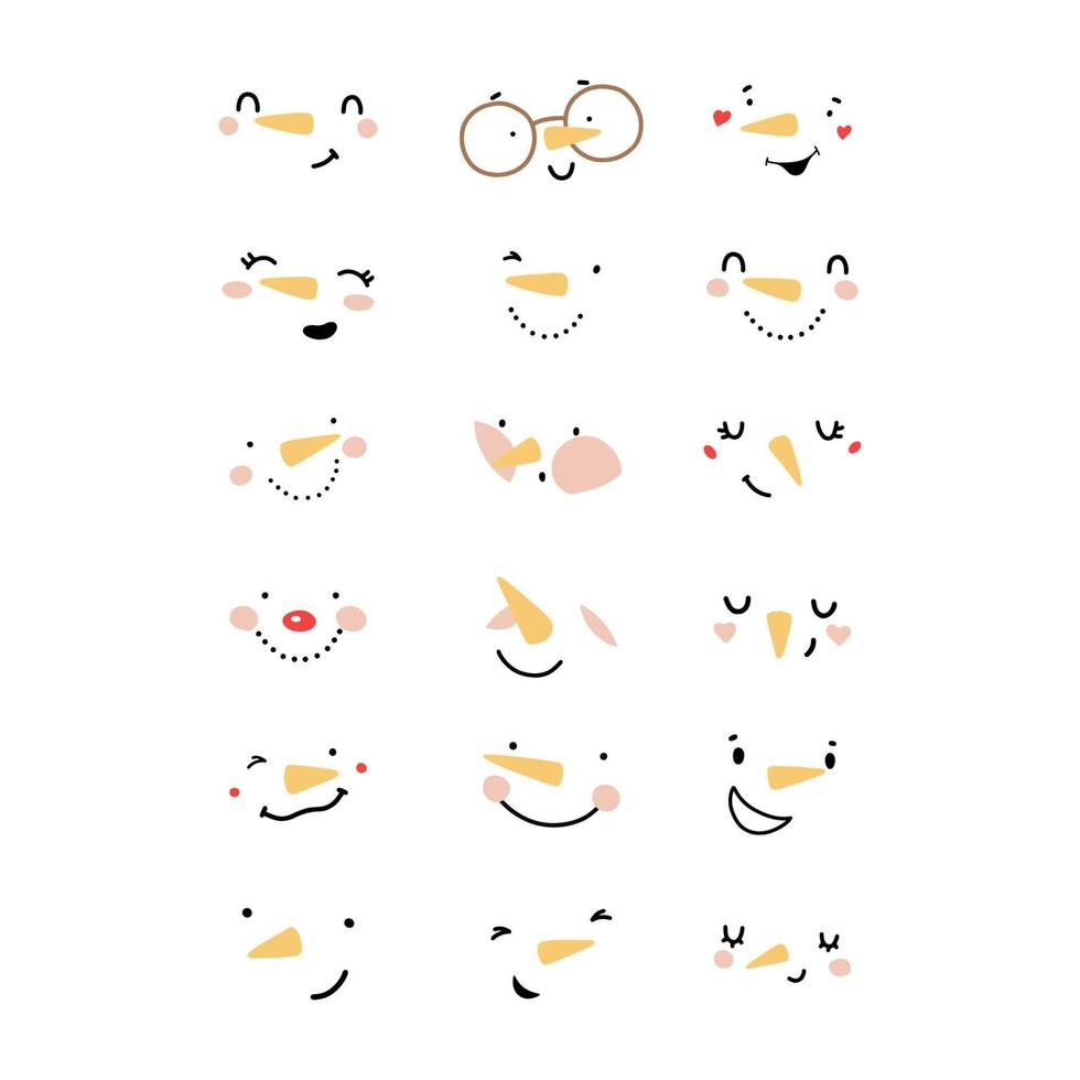 Snowman faces set vector