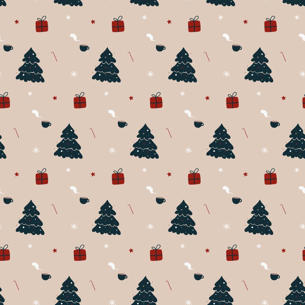 Christmas trees and presents pattern vector
