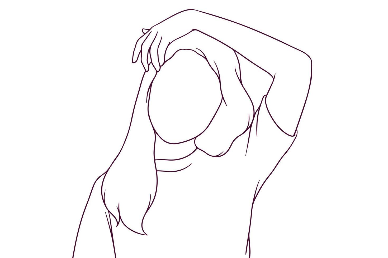 girl raise hand and hold her head hand drawn style vector illustration