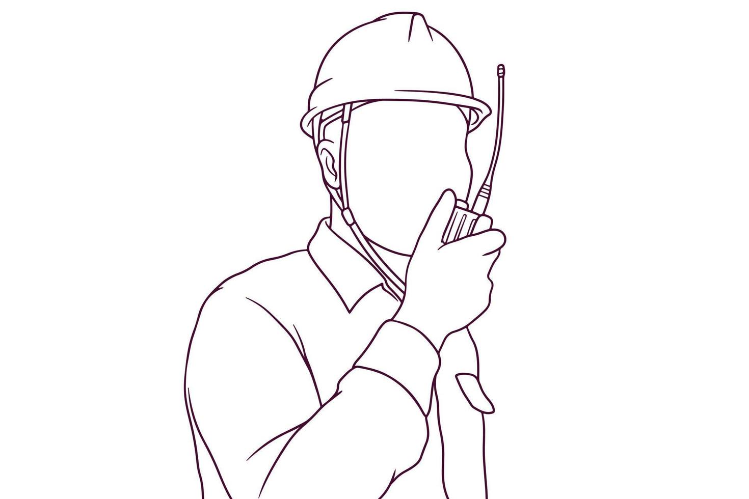 engineer talking on radio hand drawn style vector illustration