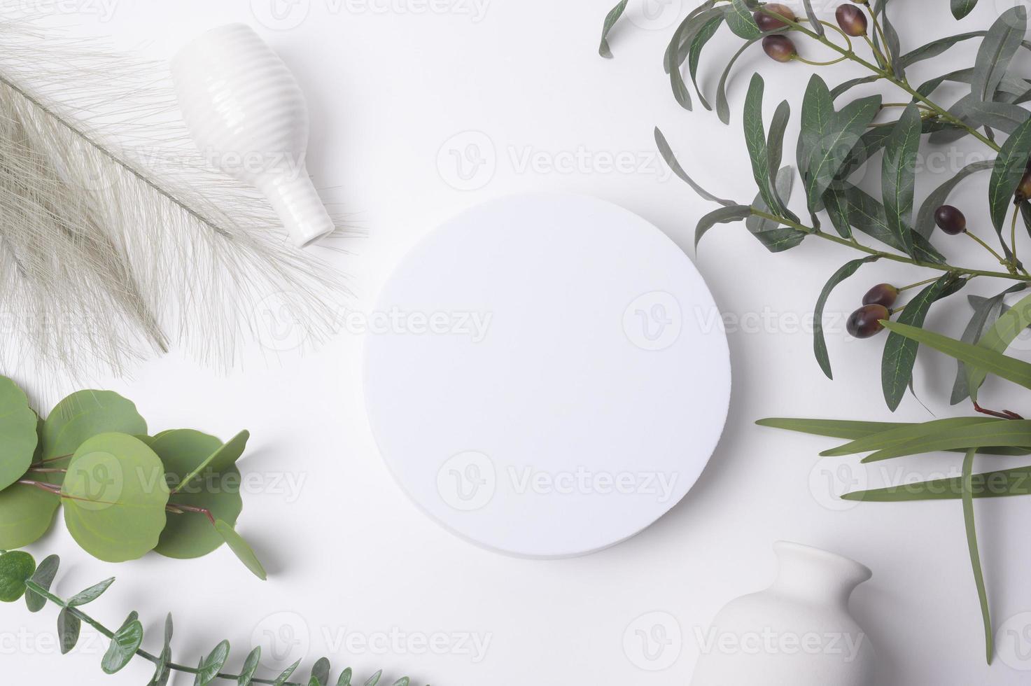 White circle mockup with natural white background , Product show concept photo