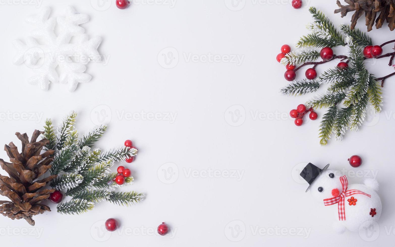 Top view Christmas flat lay  decorations on white background photo